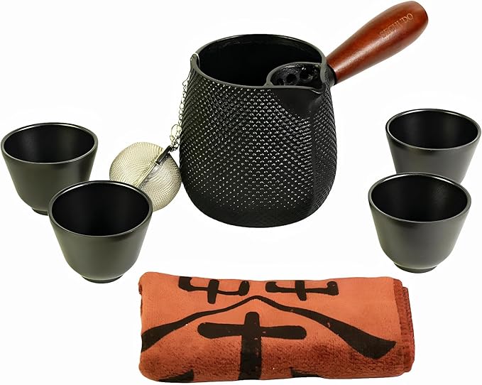 Small Cast Iron Teapot, Japanese Tea Kettle without Lid, 20.3 fl oz Tea Set with Stainless Steel Teacups, Tea Ball for Loose Leaf, Wooden Side-handle Tea Pot for Stovetop Safe(600ml) - Bloomnest