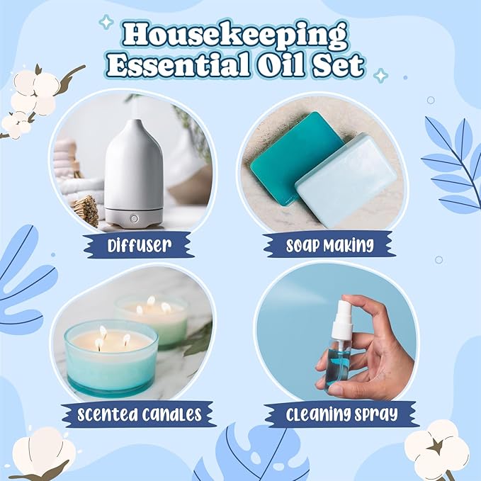 SALKING Housekeeping Fragrance Oils, Premium Essential Oil for Diffuser, Scented Oil Gift Set for Soap Candle Making - Just Washed, Welcome Home, Bright linens, Clean Trick, Clean Breeze, So Clean - Bloomnest