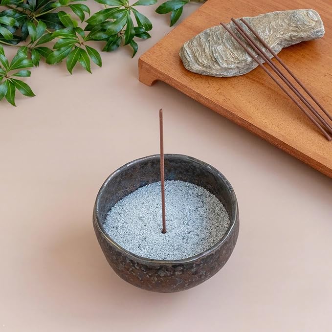 Asayu Japan Incense Burner Kit with Grey Incense Ash (50 g) and Incense Bowl, 100% Zen Made in Japan, Japanese Ceramic Incense Holder with Sand Set for Incense Sticks and Resin - Bloomnest