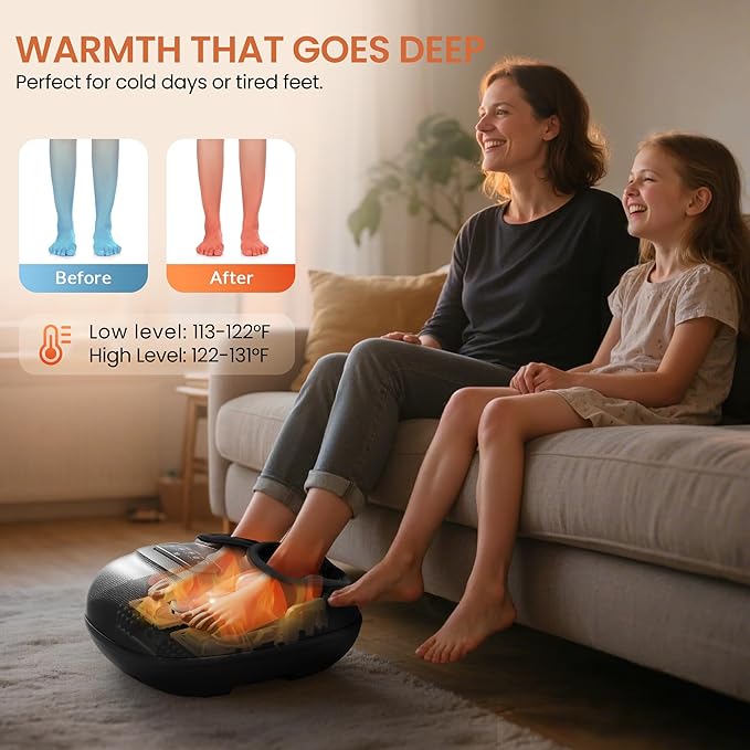 CILI Shiatsu Foot Massager Machine with Heat,Electric Heated Feet Massager for Plantar Fasciitis, 3 Kneading & 3 Compression,Up to Size 13, Gifts for Dad Men - Bloomnest