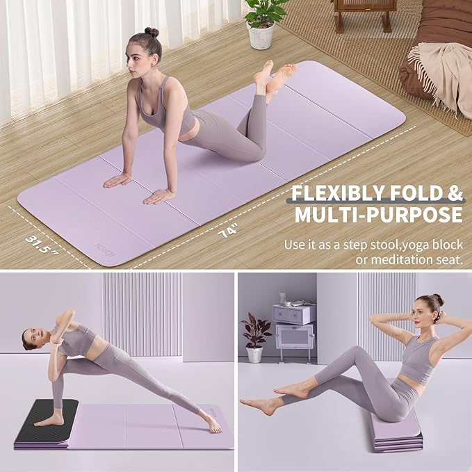 8mm Extra Thick & Large Foldable Yoga & Fitness Mat(74" x 31.5" x 0.32"), Double-Sided Non Slip & Lightweight Pilates Mat, Thick Wide Exercise Mats for Woman Man Kids, Portable Workout Mats for Travel, Studio or Home Use - Bloomnest