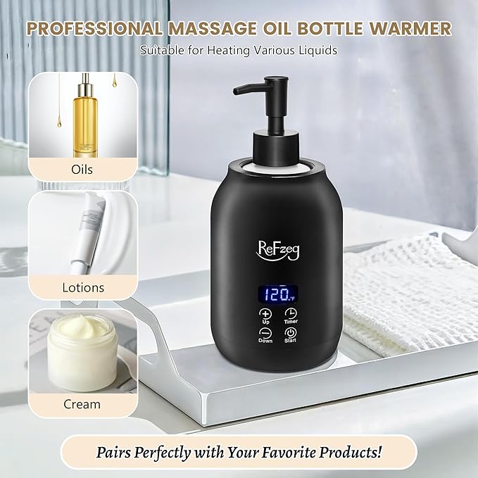 Massage Oil Warmer Bottle Professional Electric Lotion Digital Heater for SPA, Portable Oil Warmer Heated Cream for Beauty Salon Home, with ℃/℉ Switchable Display, Two Oil Dispenser Bottle - Bloomnest