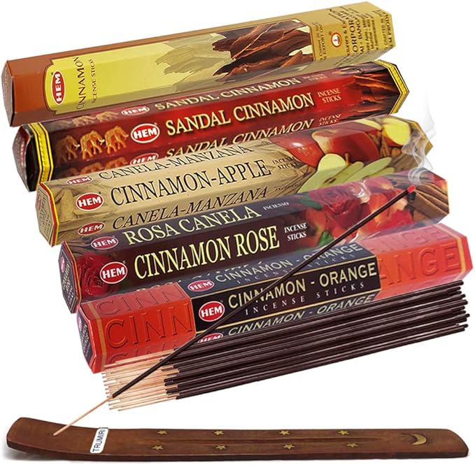 Hem Incense Sticks Variety Pack #8 and Incense Stick Holder Bundle with 5 Cinnamon Based Fragrances - Bloomnest