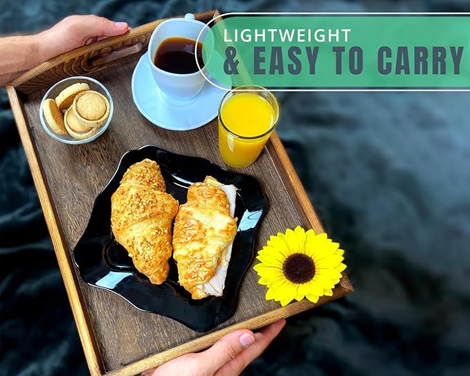 Comfify Serving Trays Set of 3 - Ottoman Wood Trays for Entertainment, Food and Decor - Rustic Farmhouse Distressed Wood Finish - Brown - Bloomnest