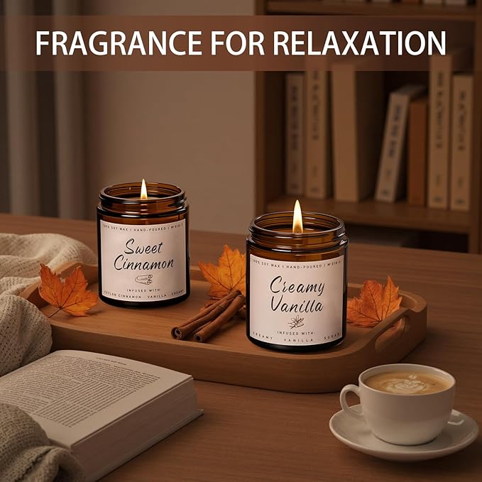 Auelife Fall Candle, Creamy Vanilla Scented Candle for Home - Fall Soy Wax Candles - Autumn Aromatheraphy Candles Gifts Set for Women & Men, Holiday, Thanksgiving Decor, 7oz - Bloomnest