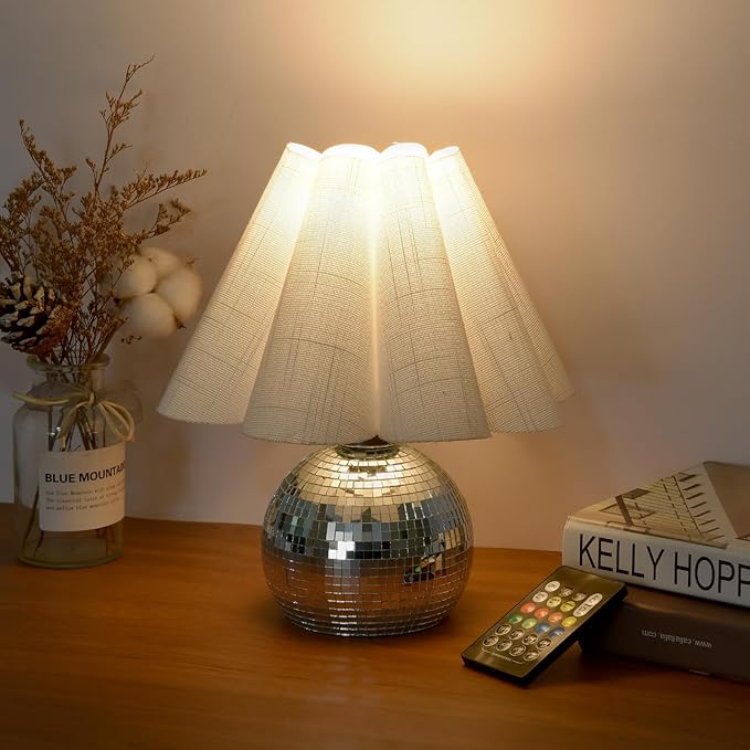 Rechargeable Crodless Small Funky Table Lamp, Battery Operated Remote Control Disco Mini Table Lamps for Bedroom Nightstand, Funky Small Table Lamp for Small Spaces for Kitchen Counter, Bookshelf - Bloomnest