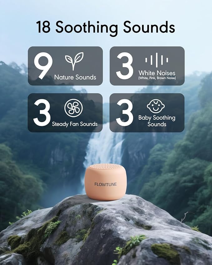 Sound Machine Flowtune White Noise Machine for Baby Adults, Mini Portable Sound Machine for Travel, 6H Timer, 18 Soothing Sleep Sounds Gift (Peach) - Bloomnest