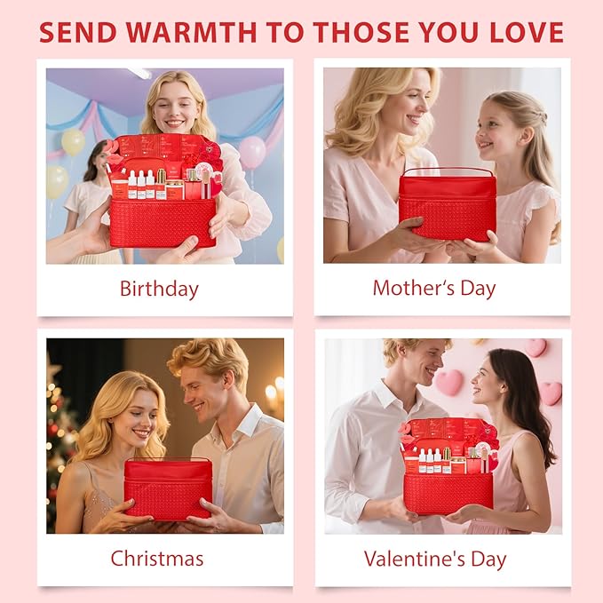 33 pcs Valentines Day Gifts for Women, Red Rose Spa Bath & Body Gift Set, Face Sheet Mask Skin Care, Hydrogel Mask, Lip Gloss, Cosmetic Bag, Serum, Necklace, Cleanser, Gua Sha, Mother Day, Birthday - Bloomnest