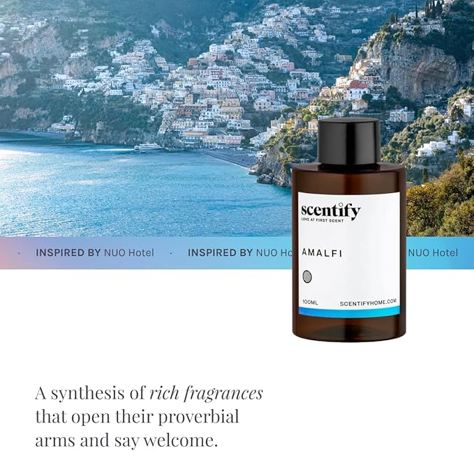 Scentify Amalfi Aroma Oil Refill Scent for Oil Diffusers - Lemon, Jasmine, Orchid, Amber, Musk Scents - Luxurious Relaxing Aromatherapy Diffuser Fragrance 100ml, 3.38 oz - Bloomnest
