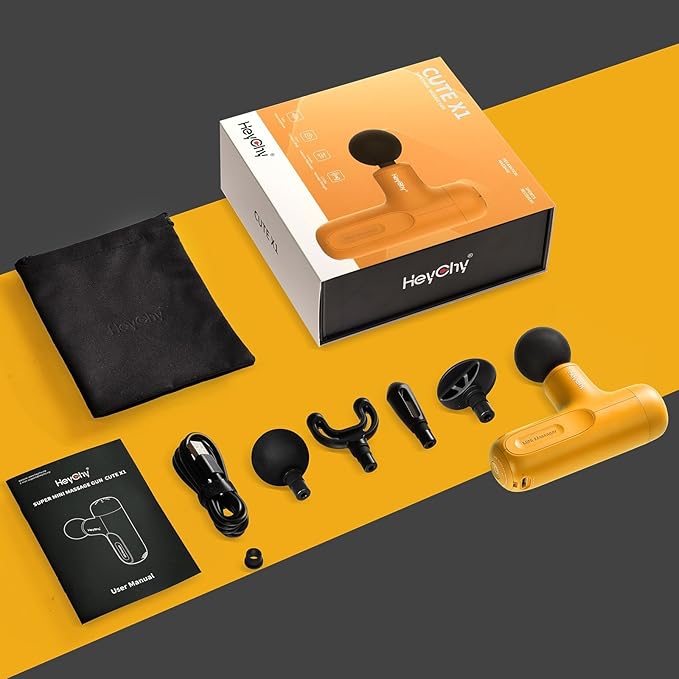 Mini Massage Gun Deep Tissue, Handheld Portable Mini Travel Size Percussion Deep Tissue Massager with 4 Attachments & 5 Speeds, Ideal Gift for Men & Women, Yellow - Bloomnest