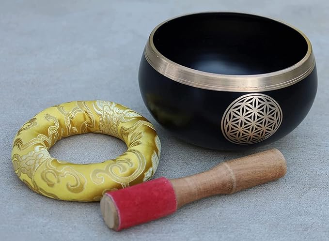Tibetan Flower Of Life Singing Bowl Mallet Cushion Set ~ For Meditation, Yoga, Spiritual Healing and Mindfulness ~ Extra Large DharmaObjects