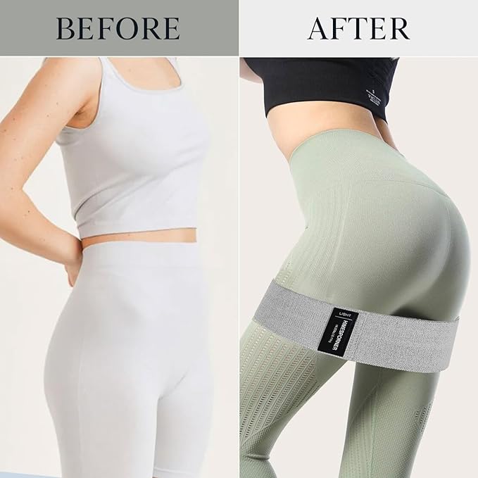 Wide Fabric Resistance Bands for Working Out, 3 Level Non-Slip Exercise Booty Bands for Women & Men Leg and Glutes with Hair Ties and Tape Measure - for Home Gym Workout, Yoga, Pilates - Bloomnest