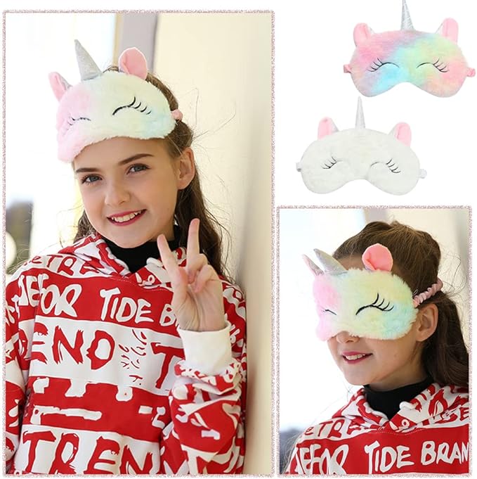 2 Pcs Cute Sleep Mask Cute Animal Sleep Mask Soft Plush Blindfold Eye Covers for Women Girls Kids - Bloomnest