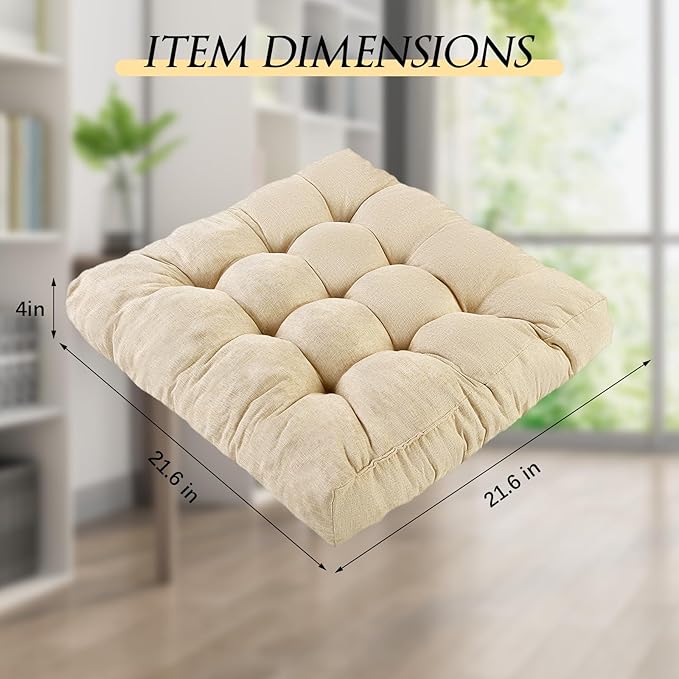 Meditation Floor Cushions Set of 2, Thickened Floor Pillow for Adults, Large Square Pillows Seat Cushion for Tatami Living Room Yoga, Memory Sponge Block Added, 22x22 Inch, Beige - Bloomnest
