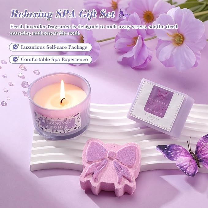 Birthday Gifts for Women Self Care Gifts Get Well Soon Gifts, Valentine's Day Gift Lavender Relaxing Spa Gift Basket Care Package, Gifts Box Thank You Gift for Mom Wife Girlfriend Friends Sisters - Bloomnest