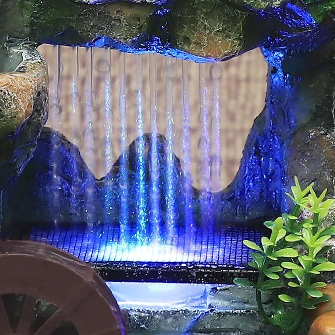 110V Small Rockery Water Fountain Indoor Desktop Resin Waterfall Fountain with LED Lights, Desktop Fountain Waterfall with Rockery, Desktop Ornament for Living Room, Office Decoration