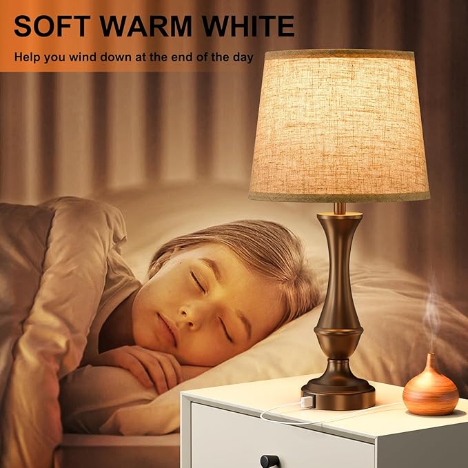 Seealle Upgraded Touch Lamps for Night Stands Set of 2 - Bedside Lamps with USB C+A, 3 Way Dimmable for Bedroom Living Room End Tables Office (Beige& Brown) - Bloomnest