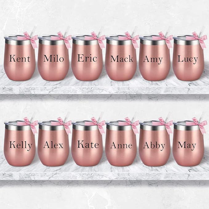 6 Pack Stainless Steel Wine Tumblers, 12Oz Insulated Wine Tumbler, Double Wall Insulated Wine Glass, Stainless Steel Stemless Wine Cups with Lids for Coffee, Wine, Cocktails, Champaign, Rose Gold… - Bloomnest