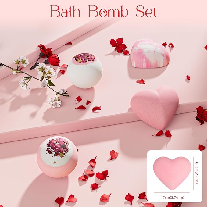 Valentines Bath Bombs Shower Steamers: Handmade Natural Bath Balls with Surprise for Women Gift Set - Relaxing Bubble Bathbombs Scented Rose Hearts Flower Romantic Birthday for Girls Kids Mom - Bloomnest
