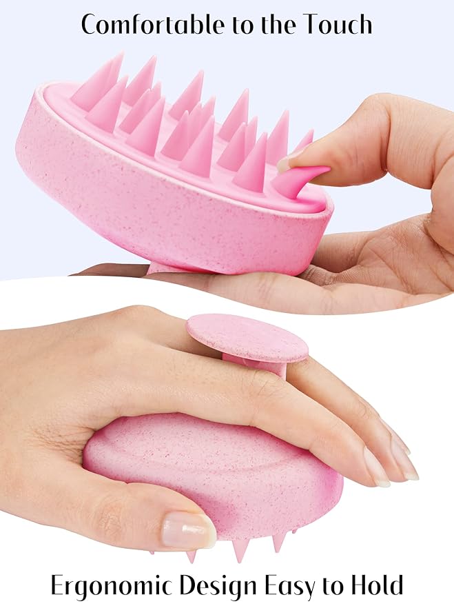 HEETA Scalp Massager Hair Growth, Soft Silicone Scalp Scrubber Shampoo Brush for Exfoliation, Dandruff Removal & Head Massage Stress Relax, Wet & Dry Use for Thick, Thin Hair Care, Wheat Straw Pink HEETA