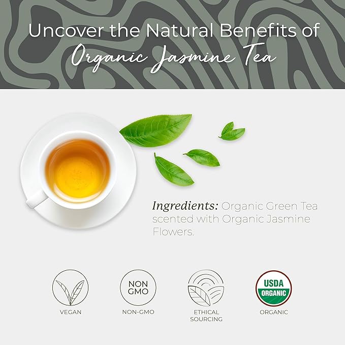 Starwest Botanicals Organic Jasmine Tea - Caffeinated Herbal Blend, Green Tea Scented with Natural Jasmine Flowers, Fragrant & Uplifting, Enjoy Hot or Iced, USDA Organic, Non GMO - 20 Tea Bags - Bloomnest