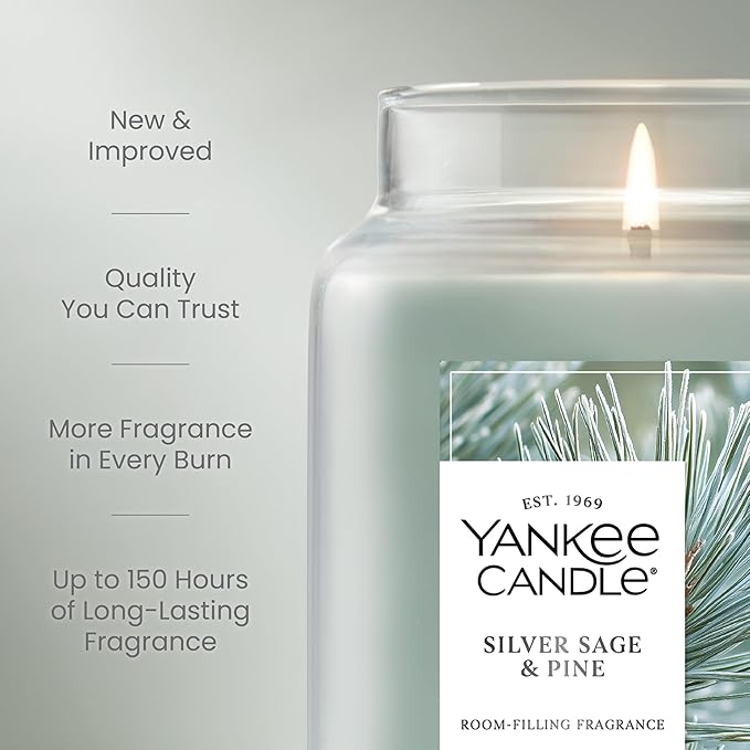 Yankee Candle, Silver Sage & Pine Fall Scented Candle, 22oz Large Jar with up to 150 Hour Burn Time - Bloomnest