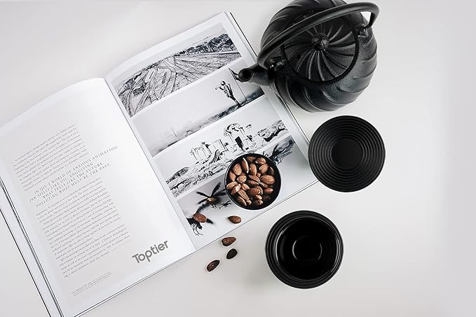 Tea Kettle, TOPTIER Japanese Cast Iron Teapot with Infuser, Cast Iron Tea Kettle Stovetop Safe, Wave Design Teapot Coated with Enameled Interior for 30 Ounce (900 ml), Midnight Black - Bloomnest