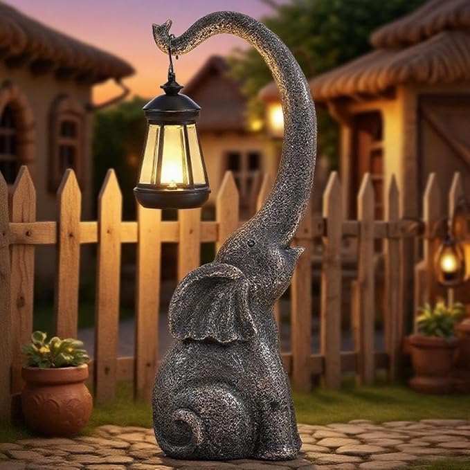 Elephant Garden Statue Solar Lights Outdoor Garden Decor for Outside Patio Home Porch Balcony, Yard Art Lawn Ornaments Elephant Decor Birthday Gifts for Women Mom Grandma Animal Lovers - Bloomnest