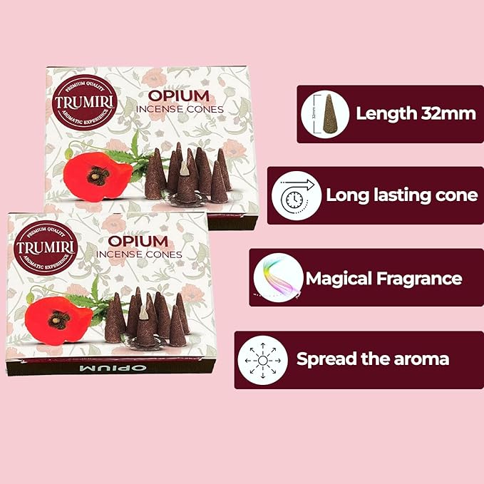Opium Scented Incense Cones - Total 20 Cone Incense - Dual Pack of 10 Insence Cones - Incense Cones Scented - Cone Incense Scents - Insense Cones - Incent Cone TRUMIRI