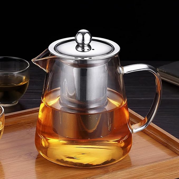 Mini Size Glass Teapot Tea Kettle-with Stainless Steel Removable Infuser for Blooming Tea & Loose Leaf Tea, Microwave & Stovetop Safe, 550ML/19.3oz (S-550) - Bloomnest