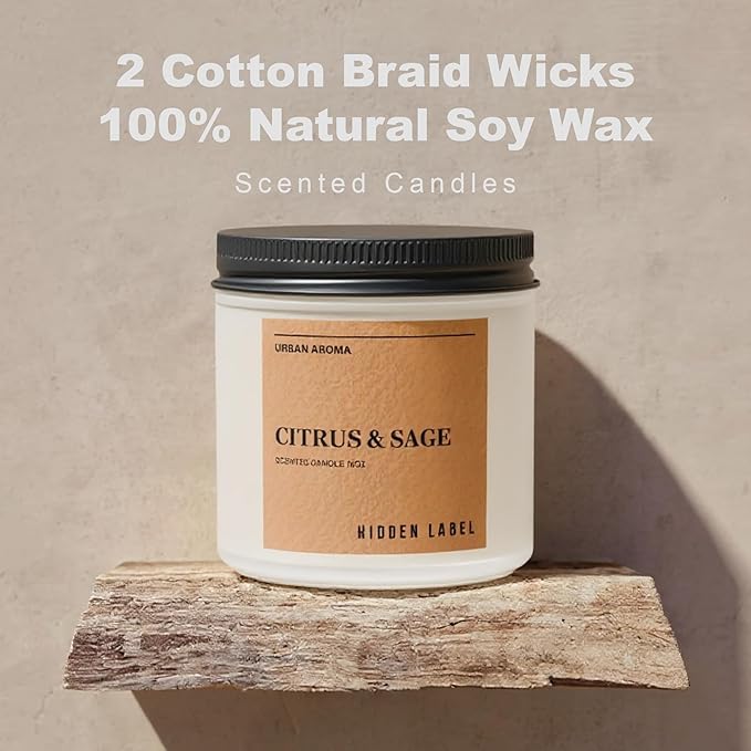 Hidden Label Citrus Sage Scented Candle, 12oz 2 Wick Natural Soy Non Toxic Candles, Clean Burning Long Lasting Aromatherapy for Home | Gifts | Décor,Premium Scents for Relaxation & Stress Relief - Bloomnest