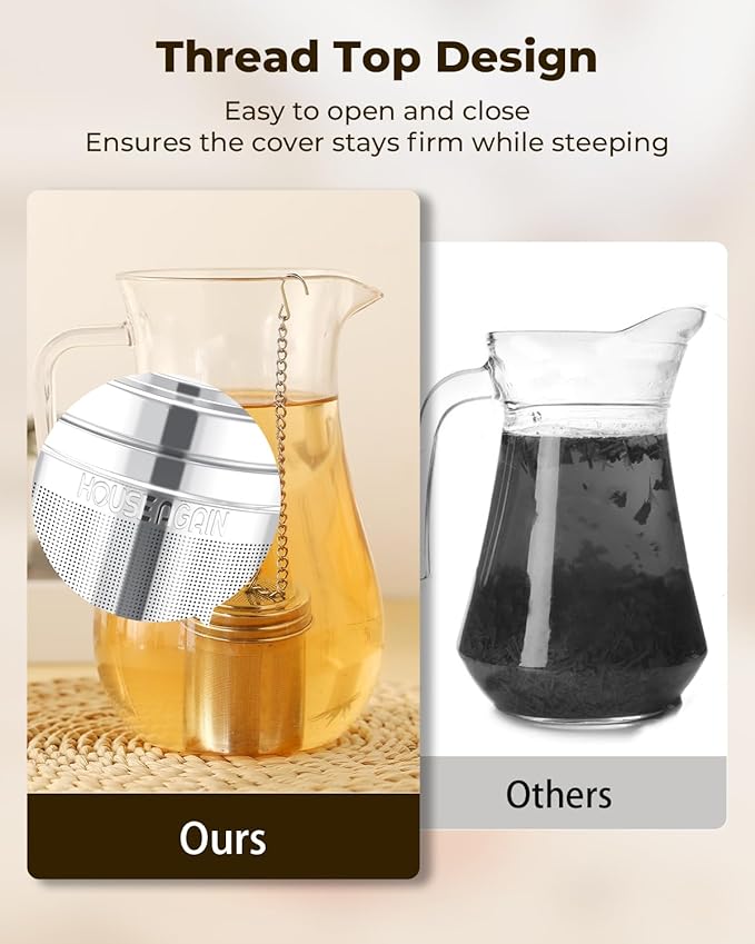 House Again 2 Pack Tea Strainers for Loose Tea, Extra Fine Mesh Tea Infusers, 304 Stainless Steel with Extended Chain Hook, Loose Leaf Tea Steeper, Tea Filter for Brew Tea Spices & Seasoning
