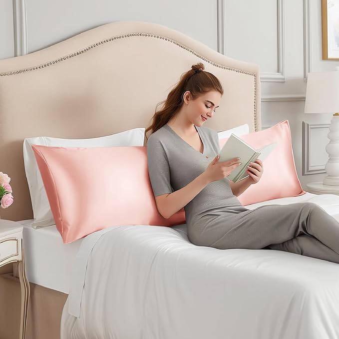 INFIIXSO Body Pillow Cover with Zipper, Luxury Mulberry Silk Body Pillow Case 20x54 Inches, Ultra Smooth and Soft Cooling Long Pillowcase, Gift for Women, Men(Rose Pink) - Bloomnest