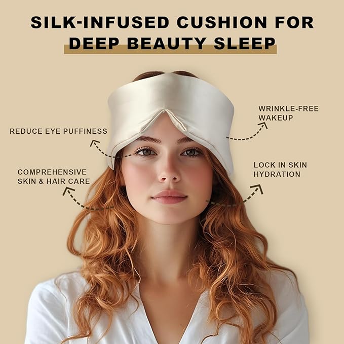 Silk Sleep Mask Champagne – 100% Mulberry Silk Luxury Eye Mask, Total Light Blocking, Breathable & Comfortable for Restful Sleep, Elegant Design – Ideal Gift for Sleep Lovers & Travelers