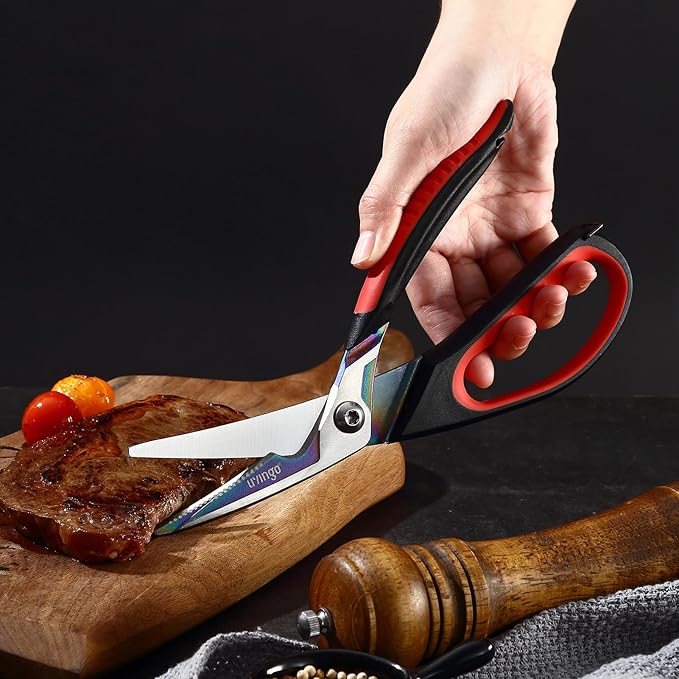 LIVINGO Heavy Duty Kitchen Scissors - Titanium Coated Sharp Poultry Shears Multipurpose for Cutting Chicken Bones, Meat, Vegetable Food, 9.5 Inches Comfortable Grip with Safe Lock - Bloomnest