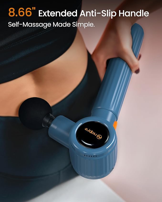 NAPRE Massage Gun with Extension Handle and 3 Adjustable Angles,Deep Tissue Back Massage for Neck/Shoulders/Waist/Legs/Body Pain Relief,Handheld Percussion Muscle Massager with Portable Case,Blue - Bloomnest