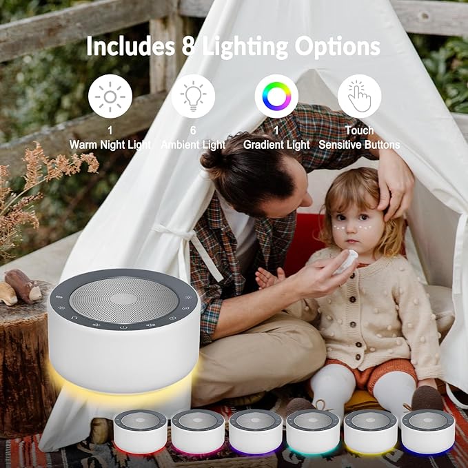 Nursery Lamp with Sound Machine, Mood Lighting, 7 Colors Night Light, 30 Soothing Sounds, White Noises for Baby, Adults. Timer, Plug in, Memory Function, Touch Control - Bloomnest