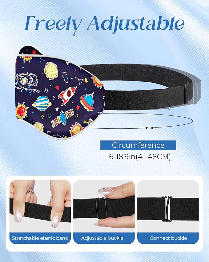 Sleep Mask for Kids - Cute Kawaii Cartoon Silk Sleeping Mask with Adjustable Strap Soft Smooth Light Eye Mask for Sleeping Silk Kids Eye Cover for Boys Girls Teens, BU Sky Rockets - Bloomnest