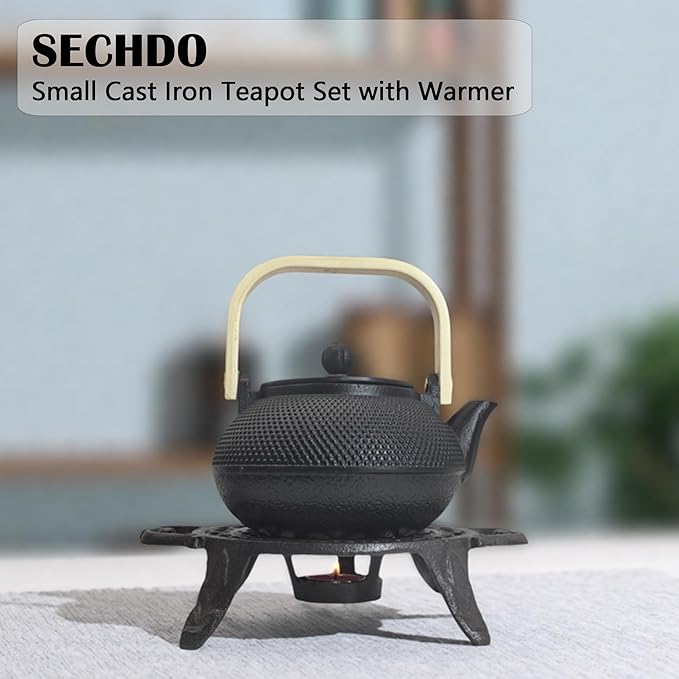 Cast Iron Tea Set with Teapot and Warmer, Japanese Tetsubin, 30.4oz Small Teapot with Infuser for Loose Leaf, Asian Tea Kettle for Stovetop Safe, Elegant Durable Tea Pot Set Gift - Bloomnest