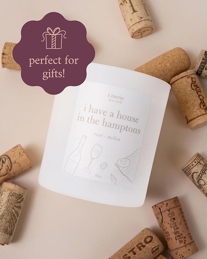 Literie NYC Inspired Scented Candle: I Have A House in The Hamptons - Rosé & Melon Scent, 9oz, 50 Hour Burn, Vegan Soy & Coconut Blend Candle for Home Decor, Gift for Women & Men - Bloomnest