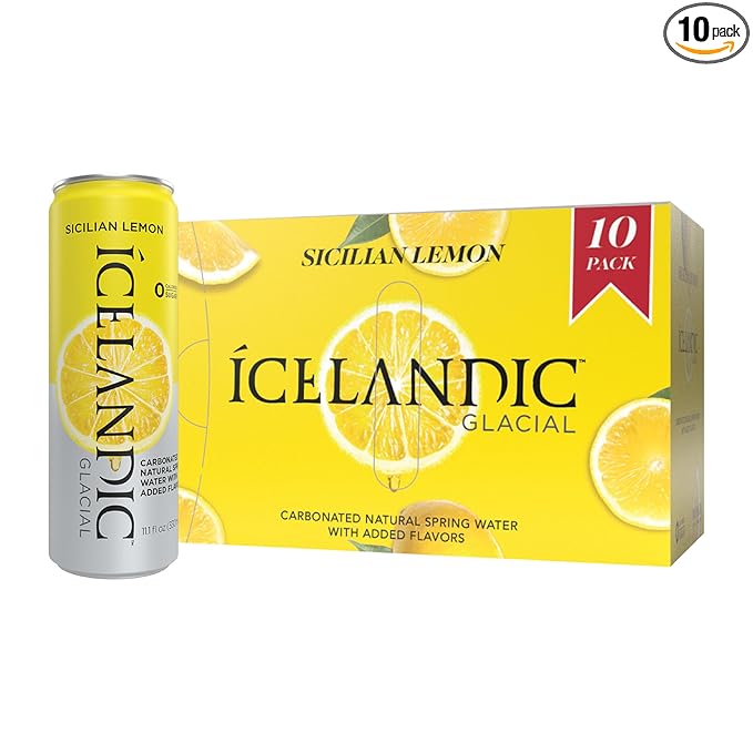 Icelandic Glacial Sparkling Water, Sicilian Lemon, 330 ml / 11.1 Fl Oz Cans (Pack of 10) - Bloomnest