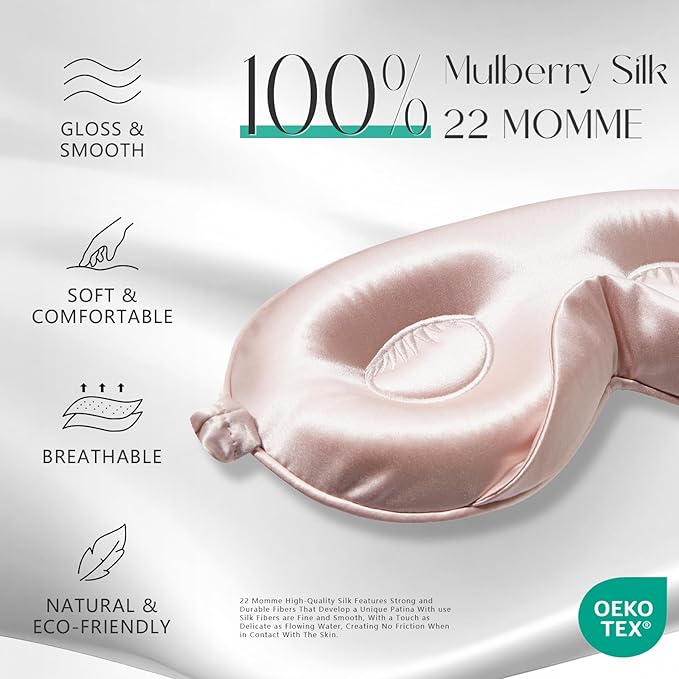 ZIMASILK Adjustable 22 Momme 100% Mulberry Silk Sleep Mask, Upgraded 3D Contoured Cup Eye Mask for Sleeping, Super Soft & Breathable Blindfold, Blackout for Deep Sleeping (Pink) - Bloomnest