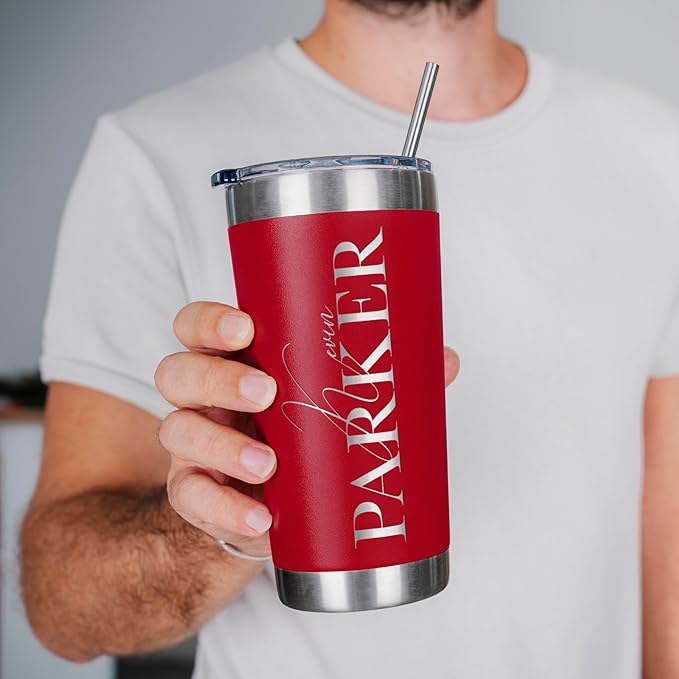 Be Burgundy Personalized Tumbler with Engraved Name - 12 Designs, 30 Oz Coffee Tumbler with Slider Lid, Red, Double Wall Insulated - Gifts for Mom, Women, Personalized Gift for Her - Bloomnest