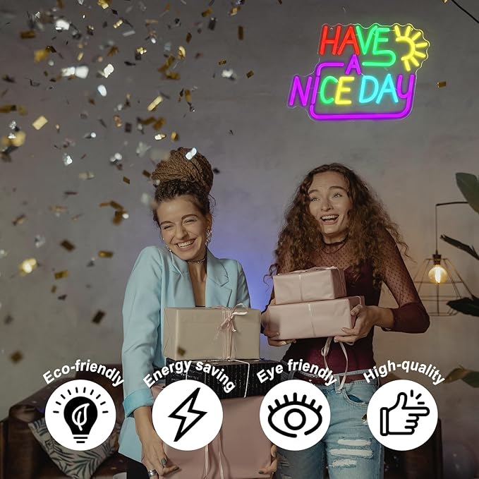 Have A Nice Day Neon Sign for Wall Colorful Letter Neon Light Sun LED Neon Lights Signs Dimmable Words Light Up Signs for Bedroom Living Room School Office Dorm Party Decor Kids Gifts - Bloomnest