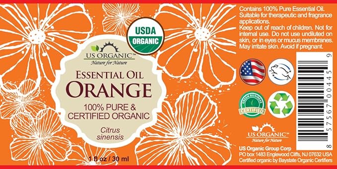US Organic 100% Pure Sweet Orange Essential Oil - USDA Certified Organic - 30 ml Pack of 2 - w/Improved caps and droppers (More Size Variations Available) - Bloomnest