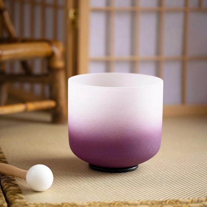 8"B 10"F 12"C Set of 3 Red Green Purple Light Color Singing Bowls Frosted Chakra Quartz Sound Healing Crystal with Travel Carry Case Bag Mallet Suede Striker O-ring - Bloomnest