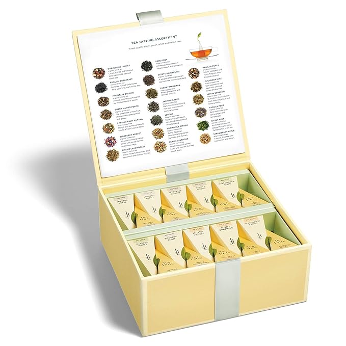 Tea Forte Tea Tasting Assortment Premium Tea Chest Gift Sampler, 40 Count, 2 of each Variety Blend Individually Wrapped Handcrafted Pyramid Infuser Bags - Bloomnest