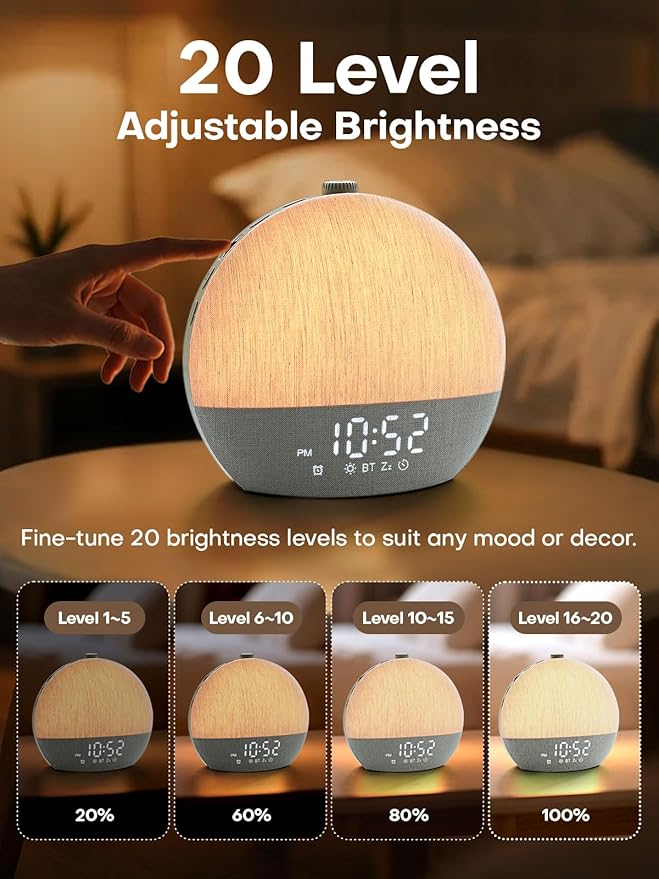 Sunrise Alarm Clock, White Noise Sound Machine, Sunlight Alarm Clocks for Bedrooms, 9 Natural Wake Up RGB Night Light, 30 Soothing Sounds for Heavy Sleepers, Baby, Kids, Adults - Bloomnest