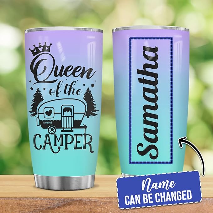 winorax Queen of The Camper Tumbler Personalized Camping Tumbler Gifts For Campers Woman from Husband Boyfriend Sisters Best Friend Coffee Cup 20oz 30oz Travel Mug Stainless Steel - Bloomnest