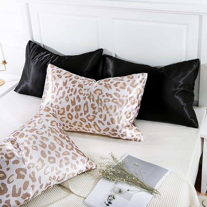 MR&HM Satin Pillowcase for Hair and Skin, Silk Satin Pillowcase 2 Pack, King Size Pillow Cases Set of 2, Silky Pillow Cover with Envelope Closure (20x36, Champagne Leopard) - Bloomnest